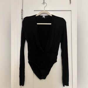 Urban Outfitters Deep V Going Out Black Bodysuit